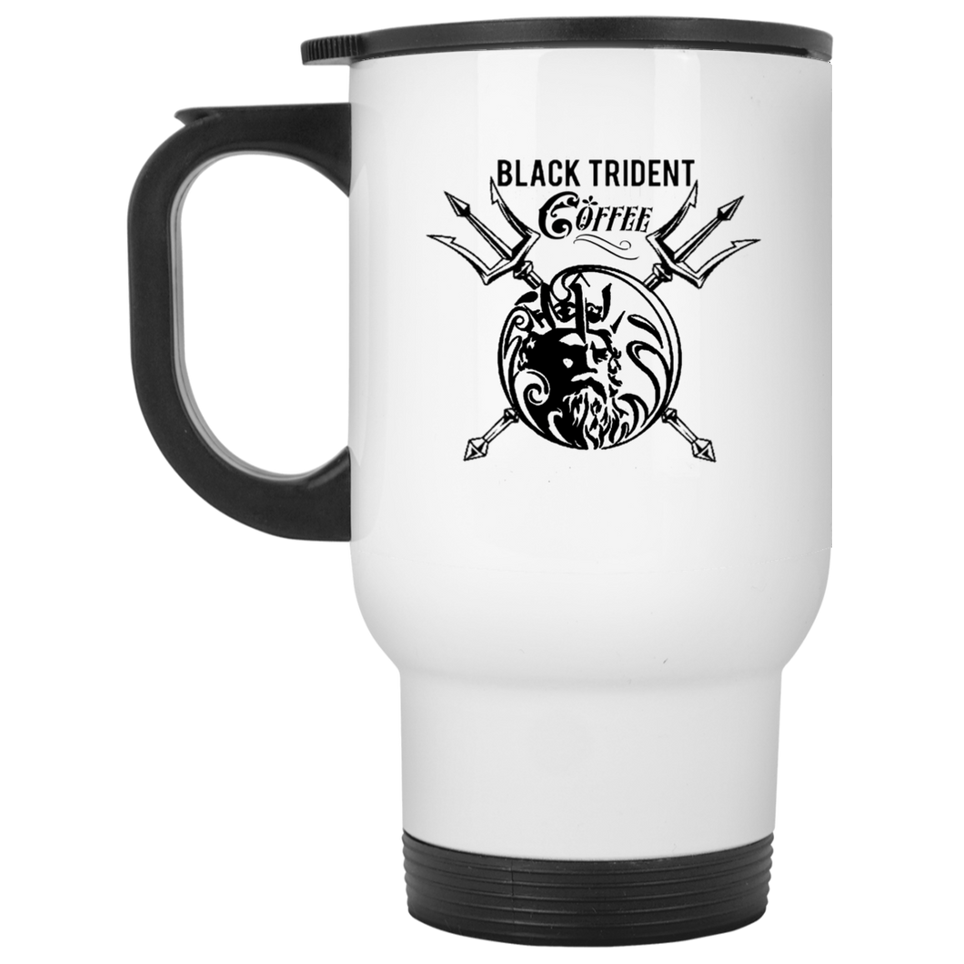 Black Trident Coffee Co Rugged White Travel Mug